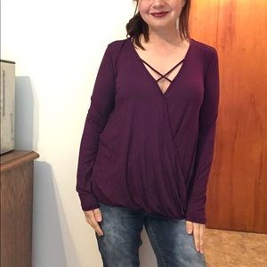 🎀Plum Criss cross suplice tunic